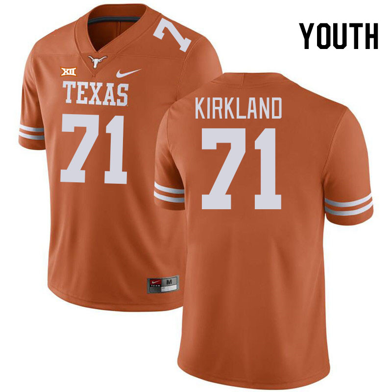 Youth #71 Payton Kirkland Texas Longhorns 2023 College Football Jerseys Stitched-Orange